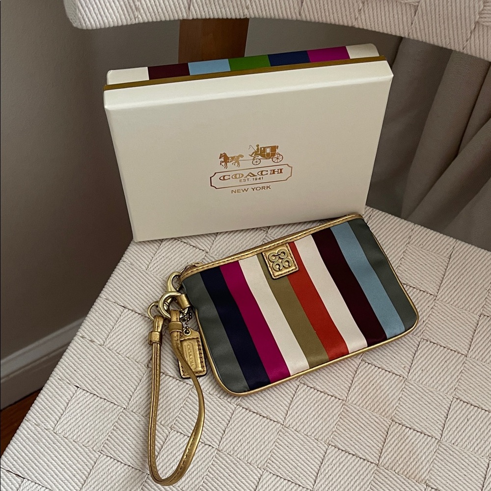 Coach Multicolor Striped Gold-Trim Wristlet